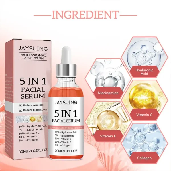 5 In 1 Fade fine lines Firming Face Serum Moisturizing brightning Vitamin C Hyaluronic Acid Facial Serum Shrink Pores Skin Care 2
