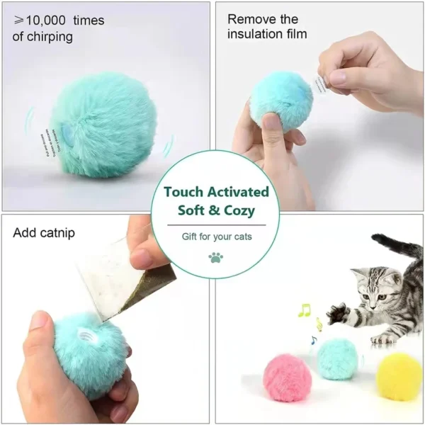 Smart Cat Toys Interactive Ball Plush Electric Catnip Training Toy Kitten Touch Sounding Pet Product Squeak Toy Ball Cat Supplie 5