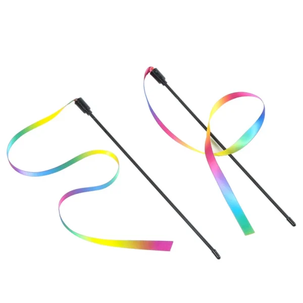Pet Cat Toys Cute Funny Rainbow Strips Stick Cat Teaser Wand  Pet Toys for Cats Interactive Toys Cat Supplies Pet Products 4