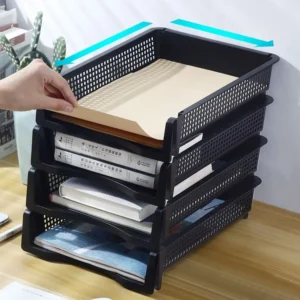 File Box Desktop A4 Document Organizer Stackable Laminated Plastic Papers Rack Storage Tray for Home Office 2