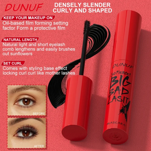 DUNUF 1 Pcs Long Lasting Mascara Thin Thick Waterproof Curl does not Easily Stain Sweat-proof and Non-smudging Beginner Friendly 3