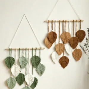 Leaf Macrame Tapestry Brown Green Wall Tapestry Boho Home Decoration Macrame Wall Hanging Home Living Room Decors Aesthetic Gift