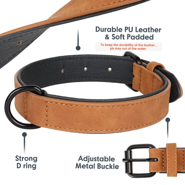 Large Dog Collar Soft Padded Dog Collars Durable Real Leather Pet Necklace Collar for Big Dogs Rottweiler Labrador Pitbull 3