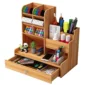 Wooden Desk Organiser DIY Desktop Tidy Pen Holder Large Capacity Stationery Storage Box with Drawer for Home Office and School 2