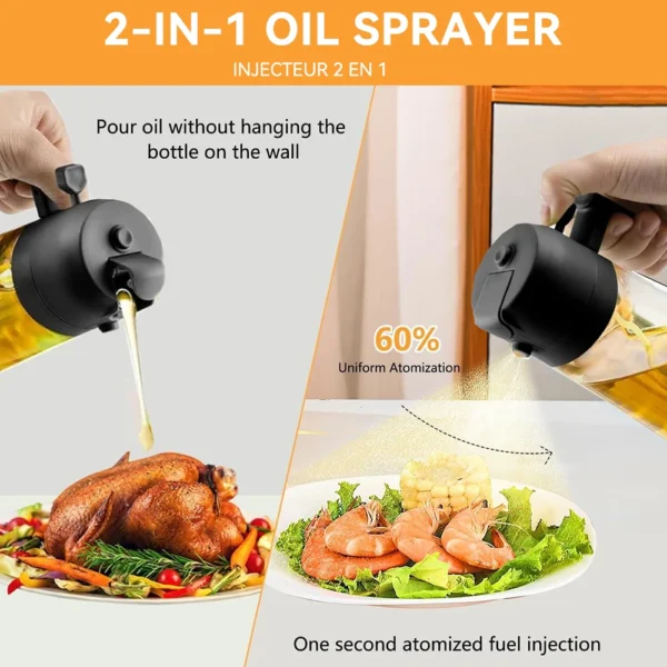 500mL Oil Empty Bottle 2in1 Sprayer & Pourer Plastic Oil Container Kitchen Cooking Oil Dispenser Vaporizer Cruet for Camping BBQ 3
