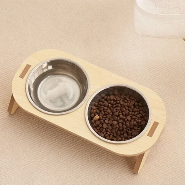 Elevated Pet Bowls Wooden Dog Waters Feed Container Tilted Single/Double Cat Utility Food Bowls Wooden Water Feeding Containers 4