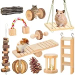 Natural Wood Chew Toys for Rodents Rabbit-Shaped Roller with Bell Guinea Pig/Rat Teeth Grinding & Play Activity