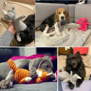 Plush Dog Toy Animals Shape Bite Resistant Squeaky Toys Corduroy Dog Toys for Small Large Dogs Puppy Pets Training Accessories 6