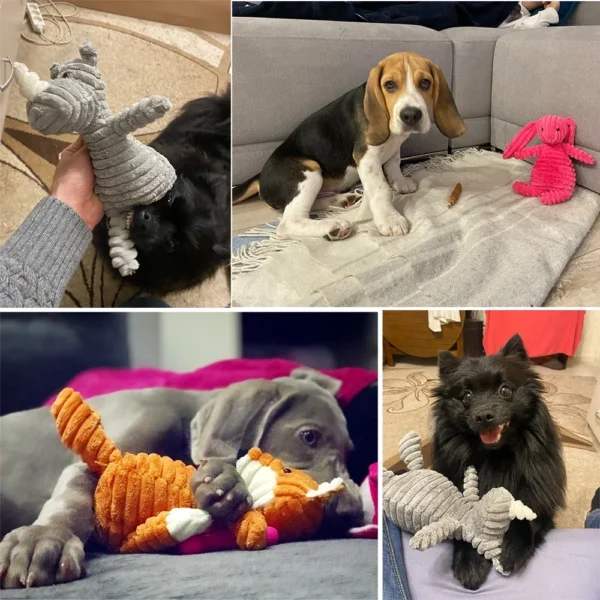 Plush Dog Toy Animals Shape Bite Resistant Squeaky Toys Corduroy Dog Toys for Small Large Dogs Puppy Pets Training Accessories 6