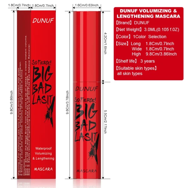 DUNUF 1 Pcs Long Lasting Mascara Thin Thick Waterproof Curl does not Easily Stain Sweat-proof and Non-smudging Beginner Friendly 6