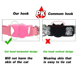 Soft Suede Leather Cat Collar Bling Rhinestone Cats Collars with Bell Safety Breakaway Pet Puppy Necklace Adjustable XS S Pink 2