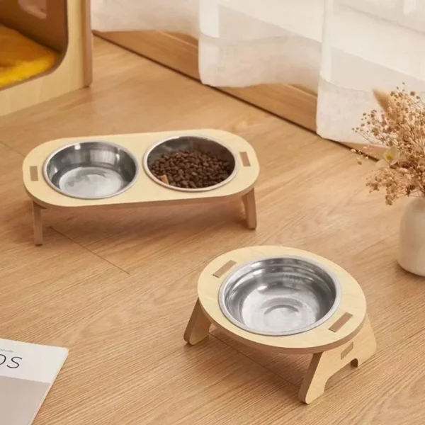Elevated Pet Bowls Wooden Dog Waters Feed Container Tilted Single/Double Cat Utility Food Bowls Wooden Water Feeding Containers 5