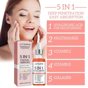 5 In 1 Fade fine lines Firming Face Serum Moisturizing brightning Vitamin C Hyaluronic Acid Facial Serum Shrink Pores Skin Care 5