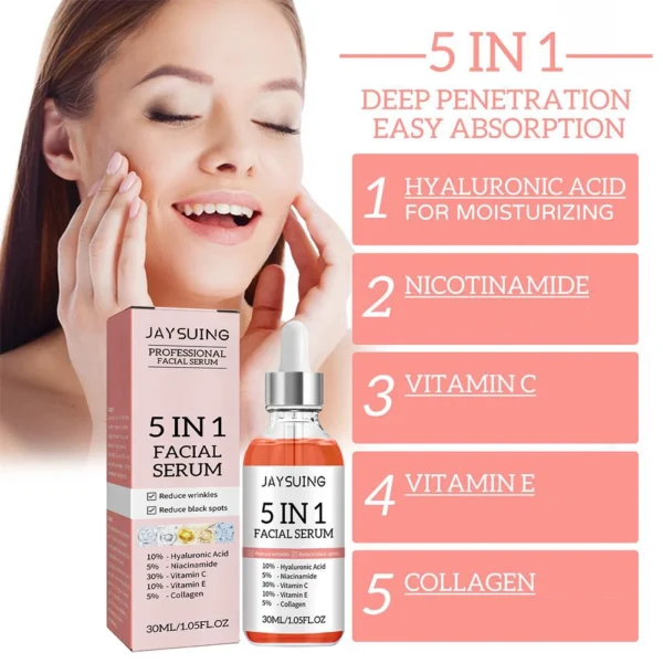 5 In 1 Fade fine lines Firming Face Serum Moisturizing brightning Vitamin C Hyaluronic Acid Facial Serum Shrink Pores Skin Care 5
