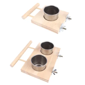1 Pc Stainless Steel Bird Bowl Feeding Dish Cups Wooden Perch Stand Parrot Cage Feeder for Pet Birds Cockatiels Lovebird Conures 4