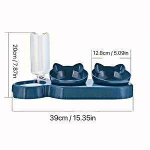Pet Bowls With Water Feeder, 3 In 1 Ear Design Tilted Cat Water And Food Bowl Set With Gravity Water Bottle For Neck Protection 3