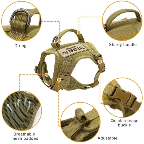 Nylon Cat Harness Vest with 2 Sticker Military Tactical Cats Harness With Handle Cats Small Dogs Pet Training Walking Chihuahua 3