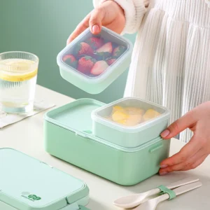 Eco-friendly Green Lunch Box Bamboo Fiber Microwave Heating Portable Food Storage Container Green Bento Box School Picnic 2