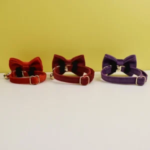 Velvet Cat Collar Personalized Customized ID Tag Kitten Collars Necklace Bell Bow tie Custom Small  Collar 4