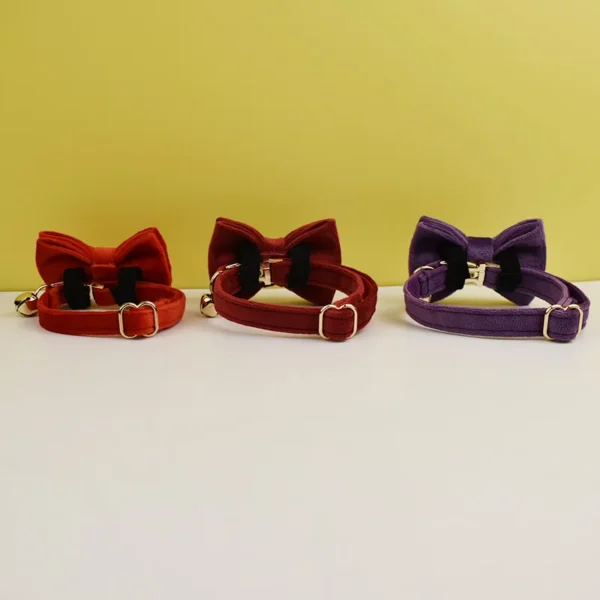 Velvet Cat Collar Personalized Customized ID Tag Kitten Collars Necklace Bell Bow tie Custom Small  Collar 4