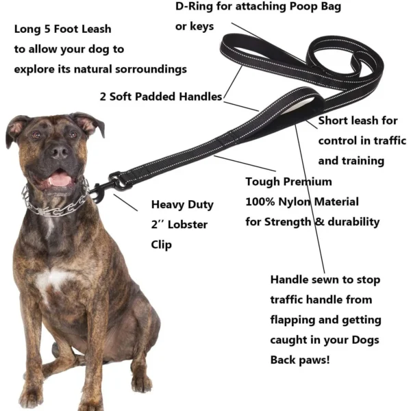 Dog Leashes Outdoor Travel Dog Training Chain Heavy Duty Double Handle Lead for Greater Control Safety Training Dual Handle 2