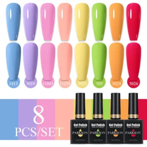 Parkson 8pcs/Set 12ML Gel DIY Nail Polish Bright Pink Semi Permanent Soak Off UV LED Gel Varnish Nail Art Design Manicure Kit