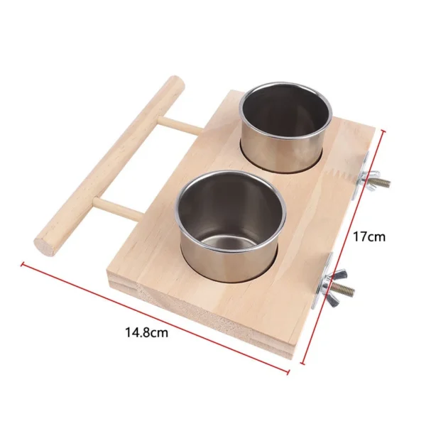 1 Pc Stainless Steel Bird Bowl Feeding Dish Cups Wooden Perch Stand Parrot Cage Feeder for Pet Birds Cockatiels Lovebird Conures 6